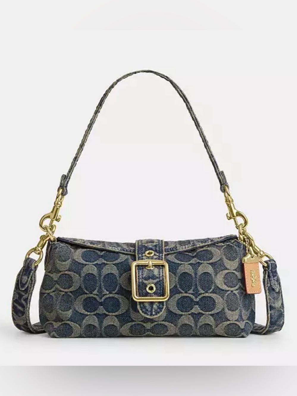 Coach Signature Denim Shoulder Bag in Blue with Gold Hardware